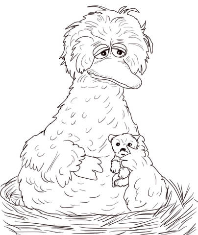 Big Bird Sitting On Her Nest Coloring Page